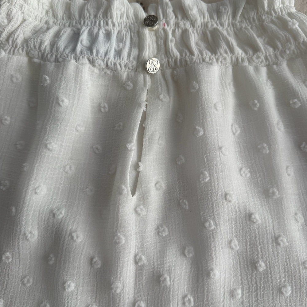 CeCe White Swiss Dot Ruffle Neck Sleeveless Blouse - Picture 3 of 3